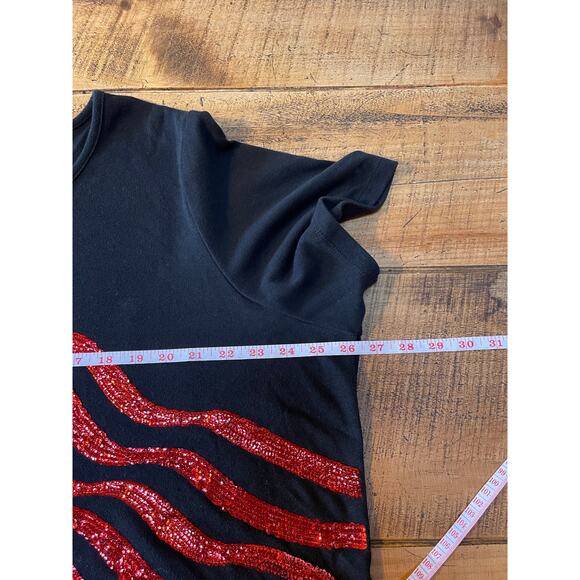 Womens Quacker Factory Fourth Of July Gold Stars Red Stripes Sequin Blouse 2X - Picture 6 of 7